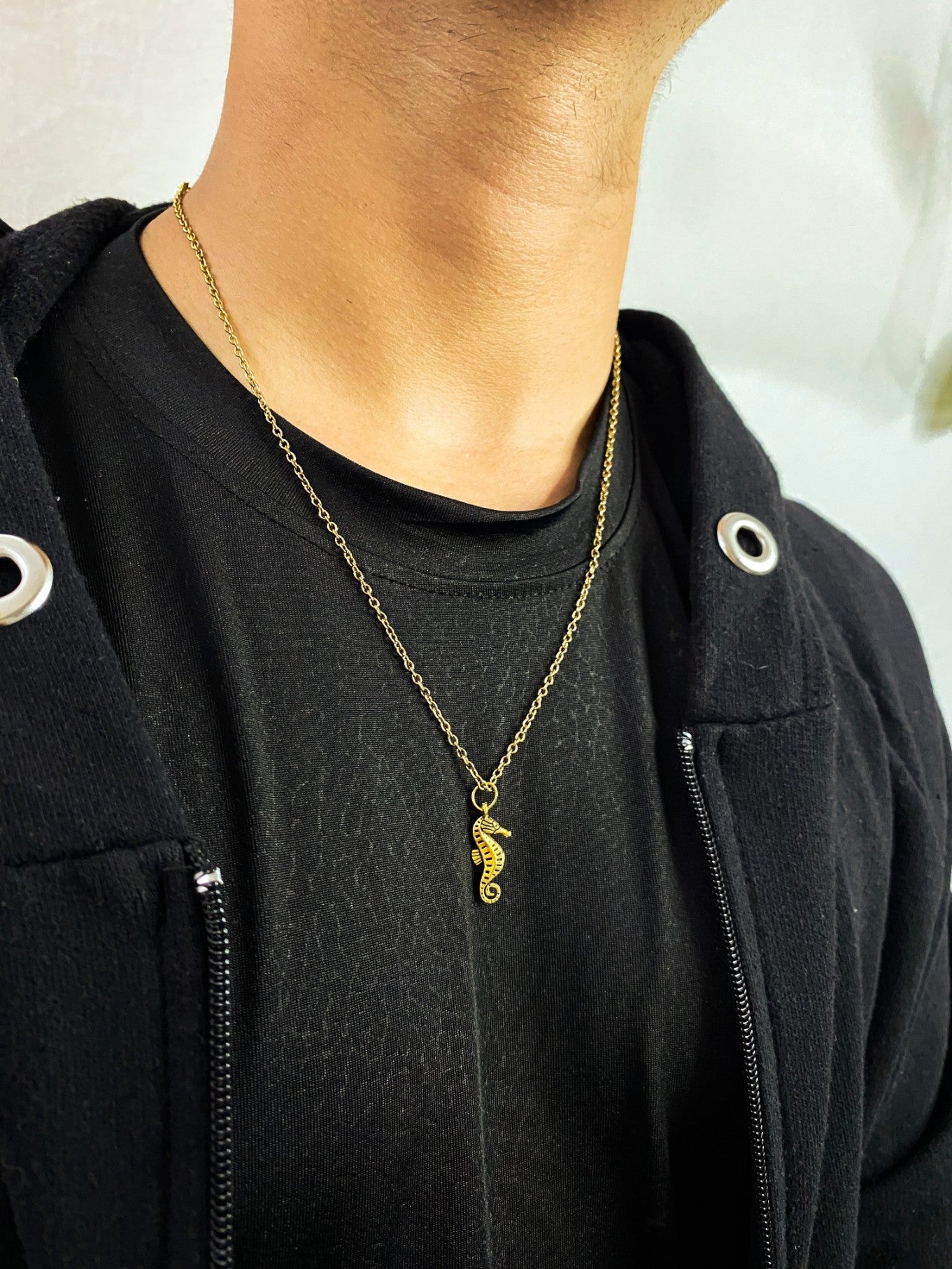 Golden Seahorse Pendant With Chain