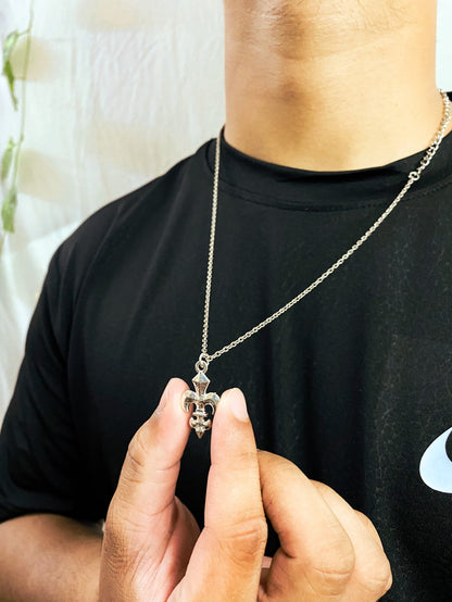 Silver Fleur-De-Lis Pendant With Chain