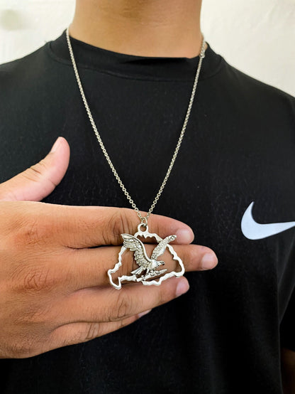 "Flying Eagle Carrying A Knife" Silver Pendant With Chain