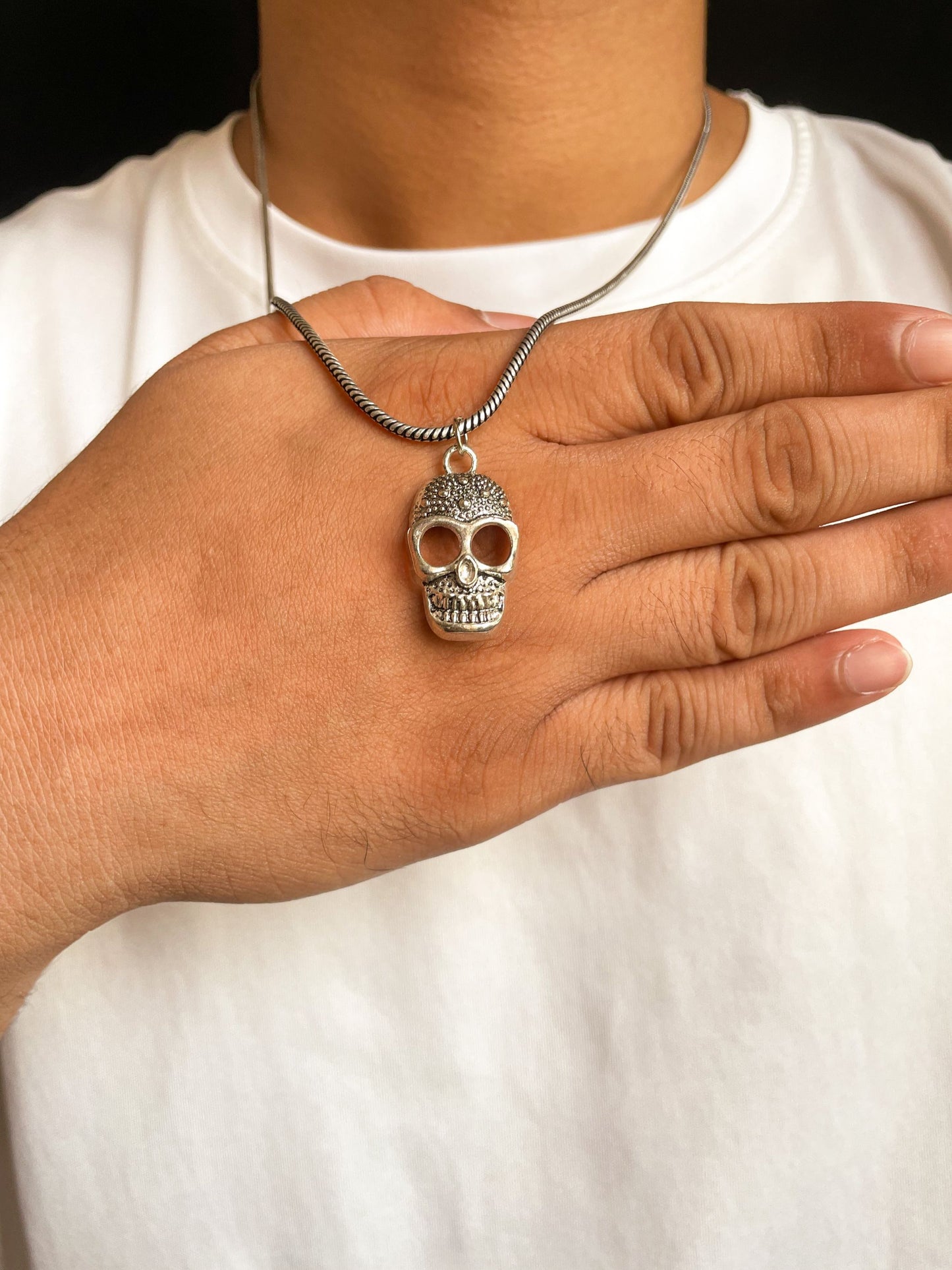 3D Skull Pendant With German Silver Chain