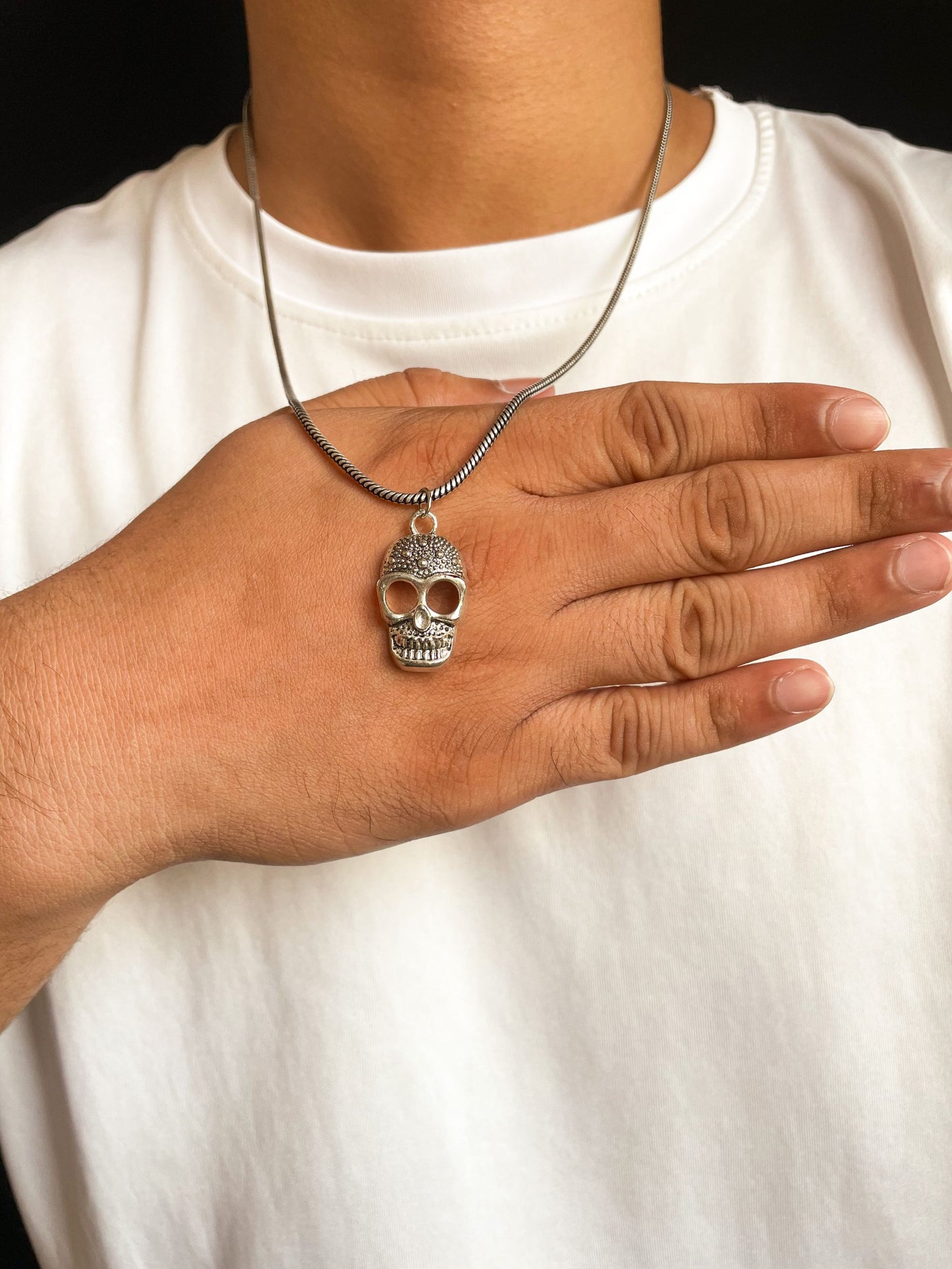 3D Skull Pendant With German Silver Chain