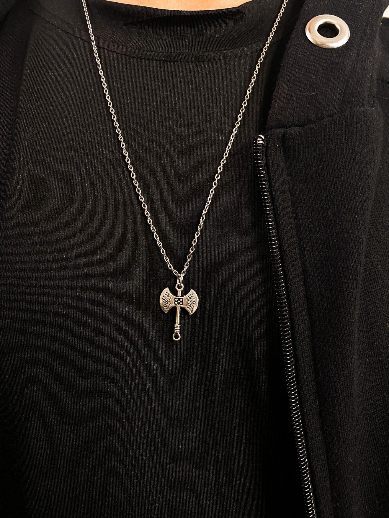 Double Headed Axe Silver Pendant With Chain