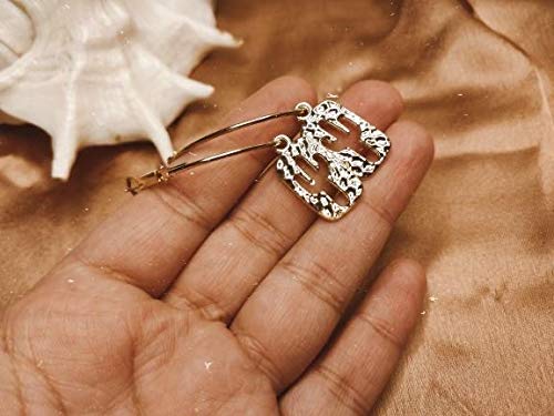 Hoops With Hammered Hollow Shaped Cactus Charms For Women, Girls, Gifting