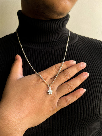 Five Petal Flower Silver Pendant With Chain