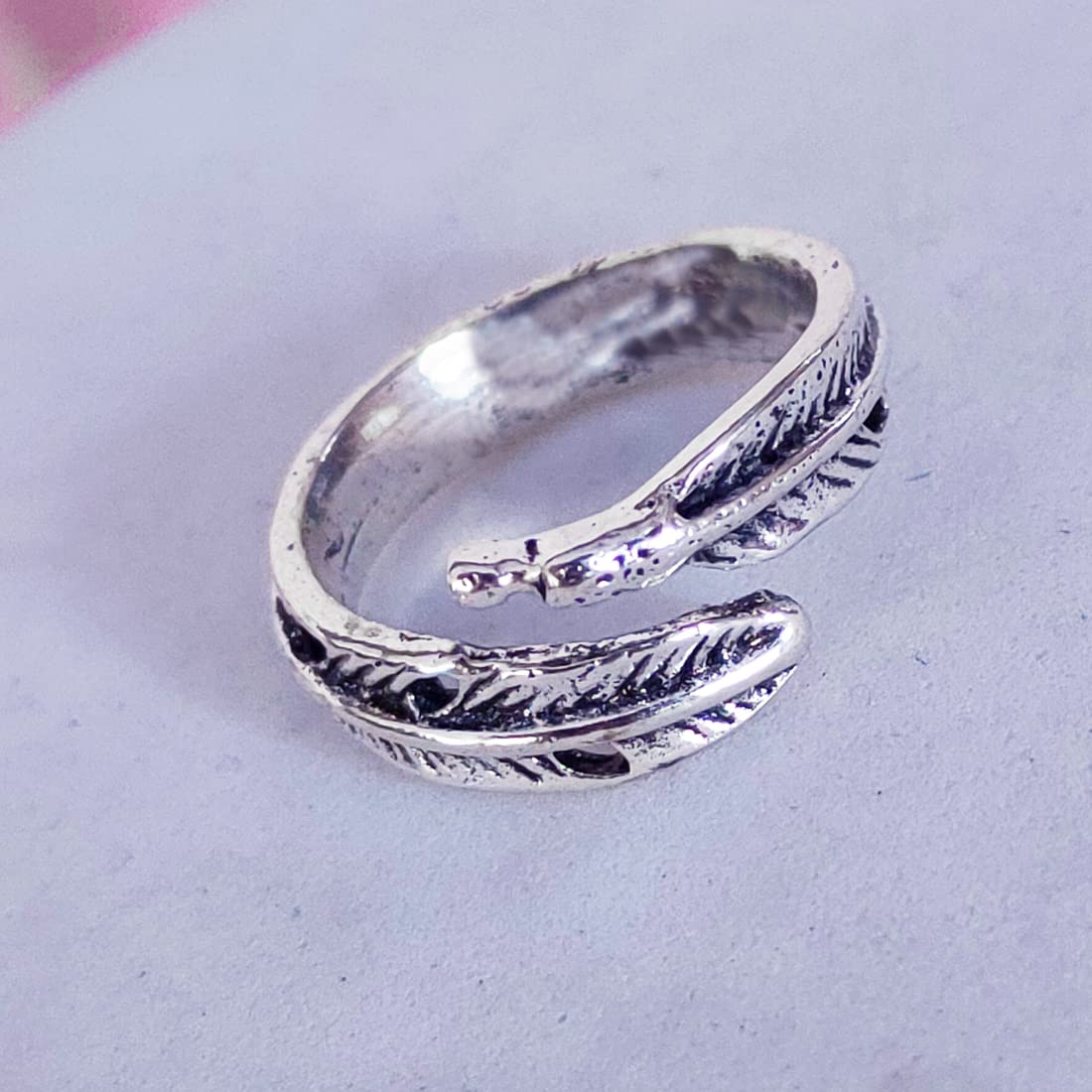 Bamboo Leaf Silver Oxidized Ring | Adjustable |