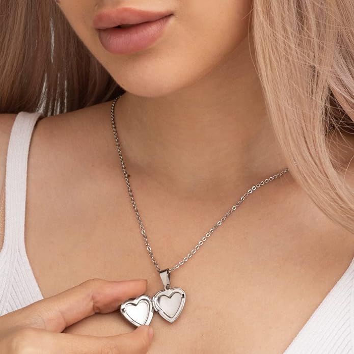 Photo Insert Frame Openable Heart Pendant Silver Necklace