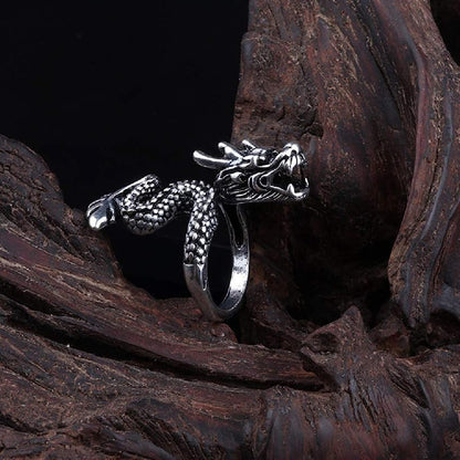 Dragon With Tail Adjustable Ring For Men | Waterproof | Stainless Steel