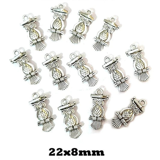 3D Double Sided Silver Owl Charm  | 6 Pcs