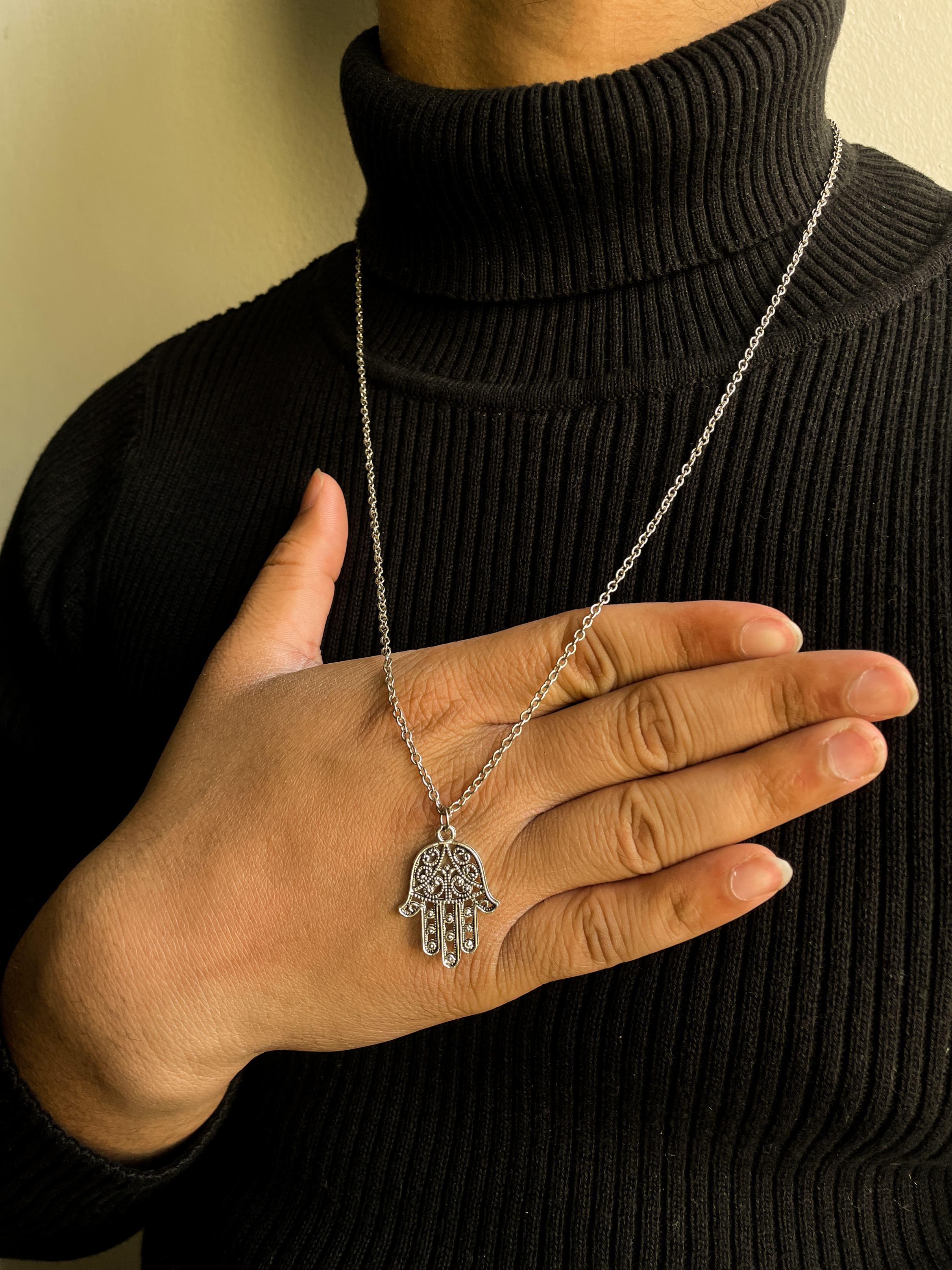 18K Hamsa Necklace, Hamsa Hand Pendant Necklace, Mens Necklace, Protection,  | eBay