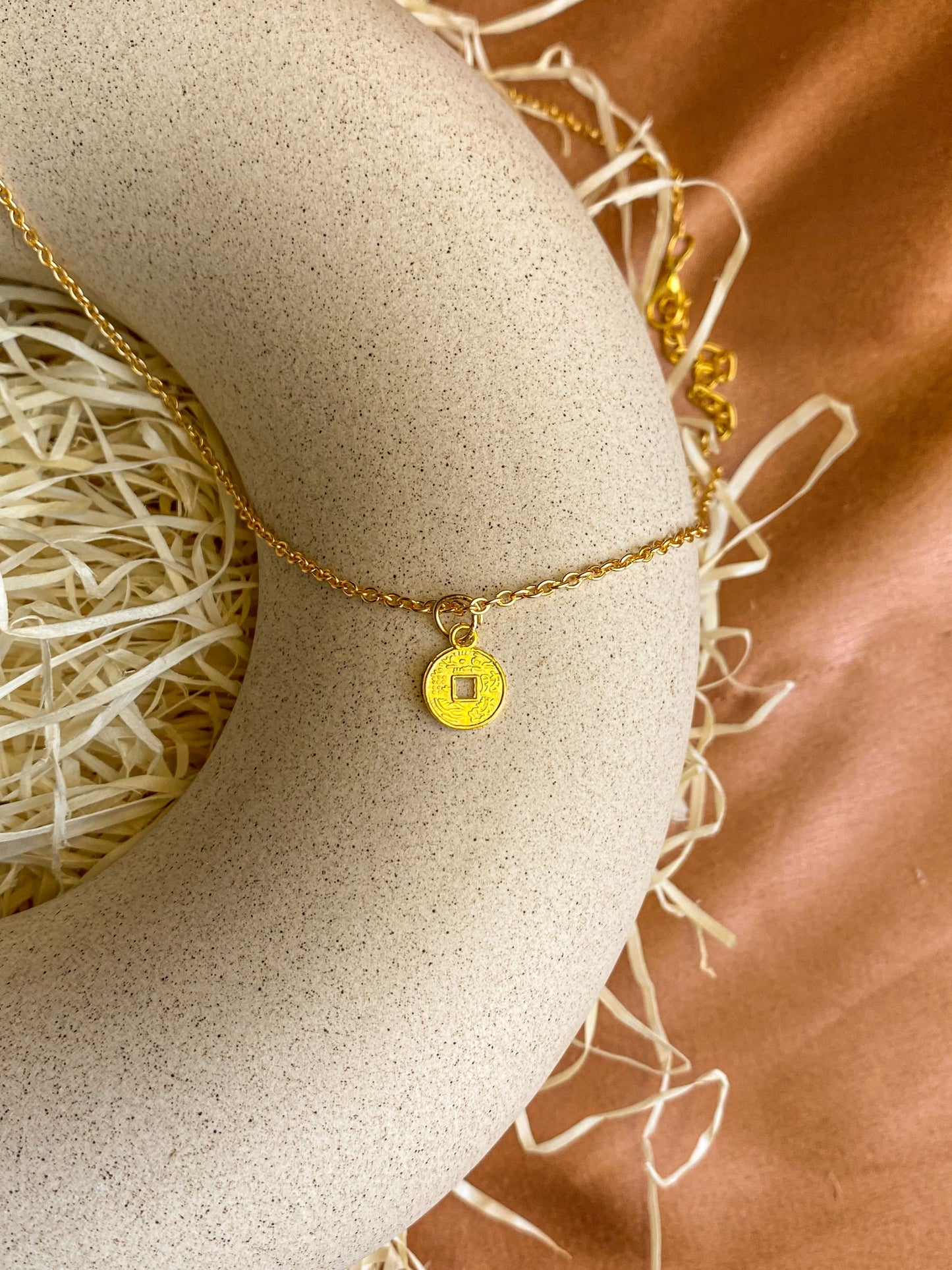 Dainty Golden Chinese Coin Necklace For Good Luck