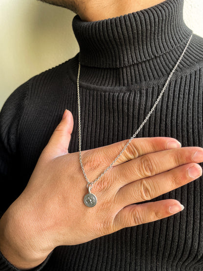 Clover Coin Silver Pendant With Chain