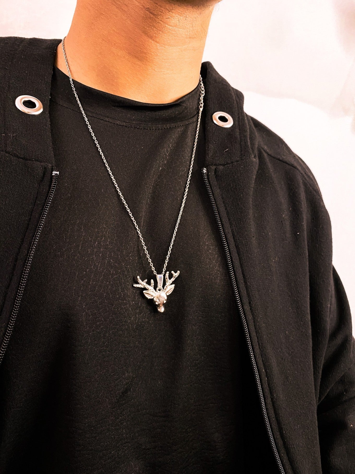 Deer Head Silver Pendant With Chain