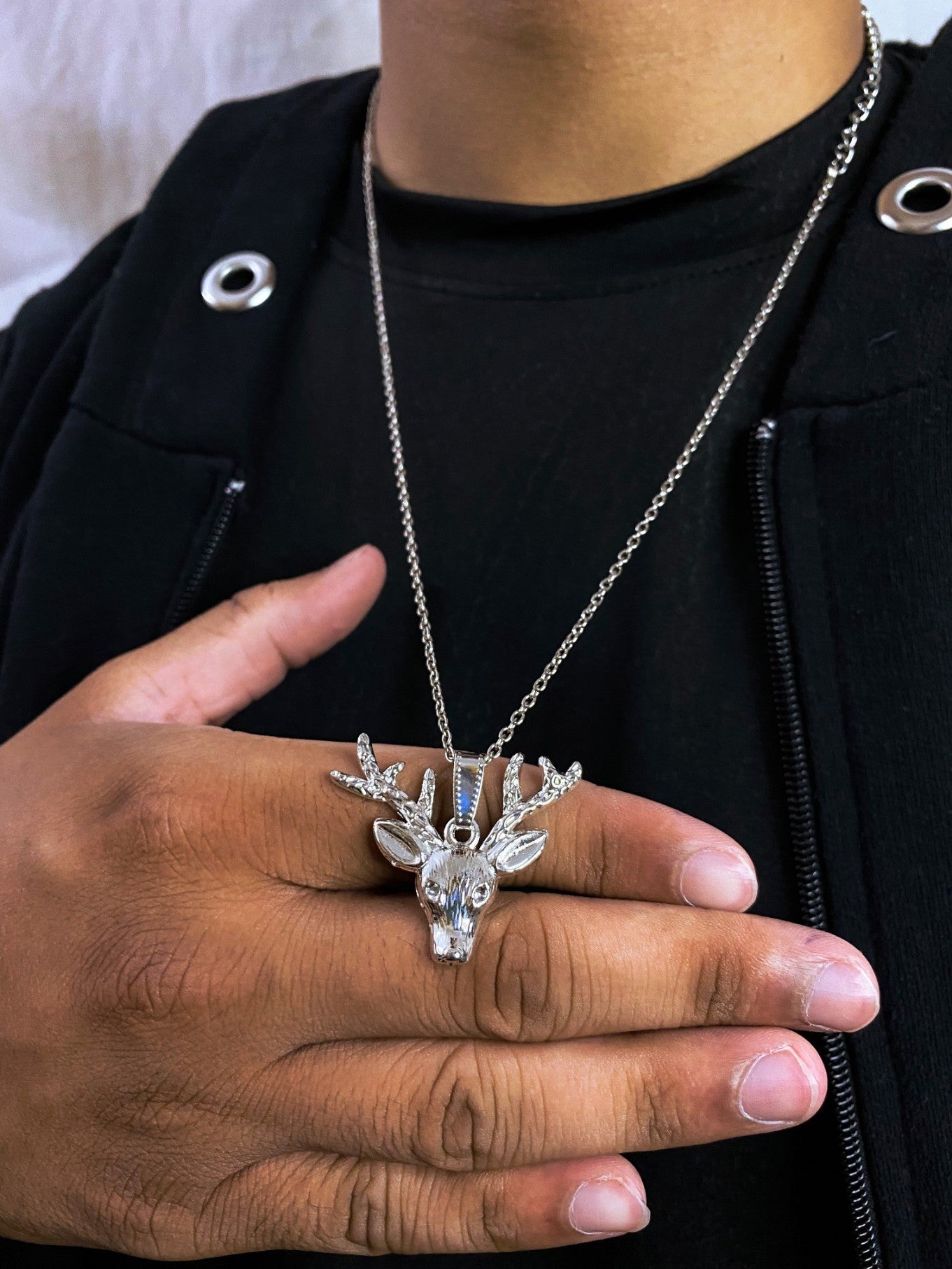 Deer Head Silver Pendant With Chain