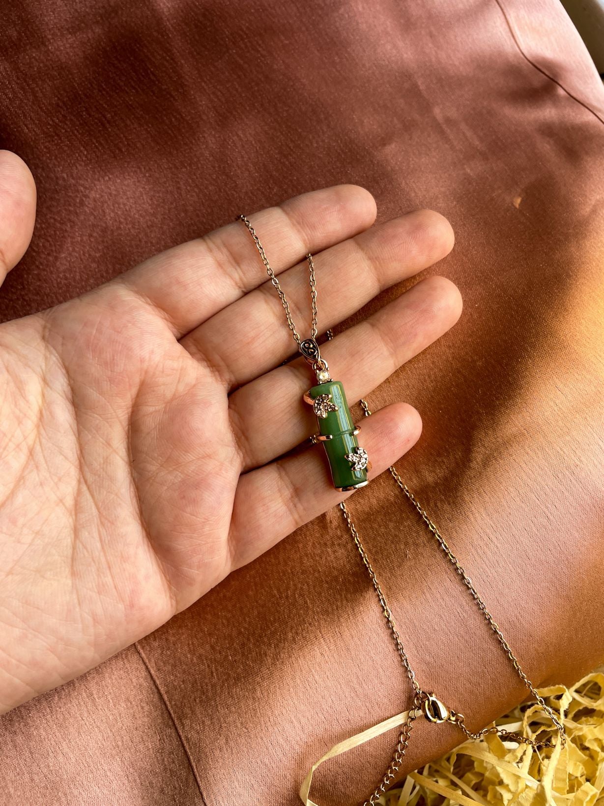 Emerald Bamboo Blossom Waterproof Gold Necklace