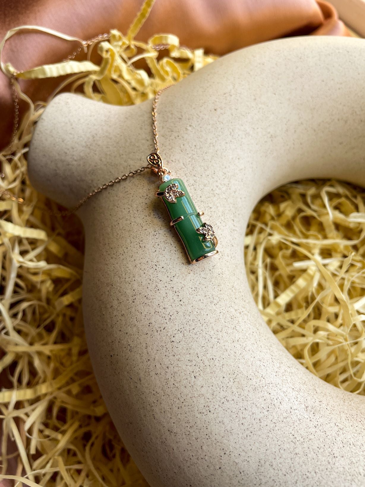 Emerald Bamboo Blossom Waterproof Gold Necklace