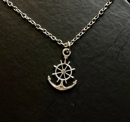 Silver Snake Chain With Wheel Anchor Pendant: Silver