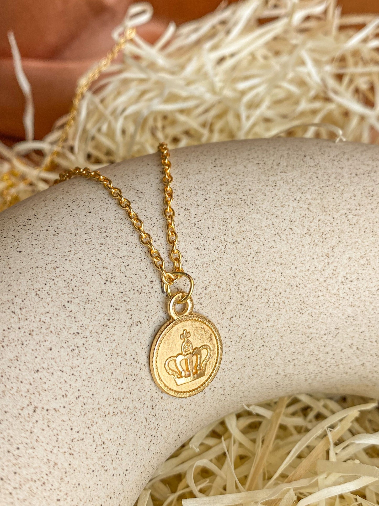 Light Golden Crown Coin Charm Necklace