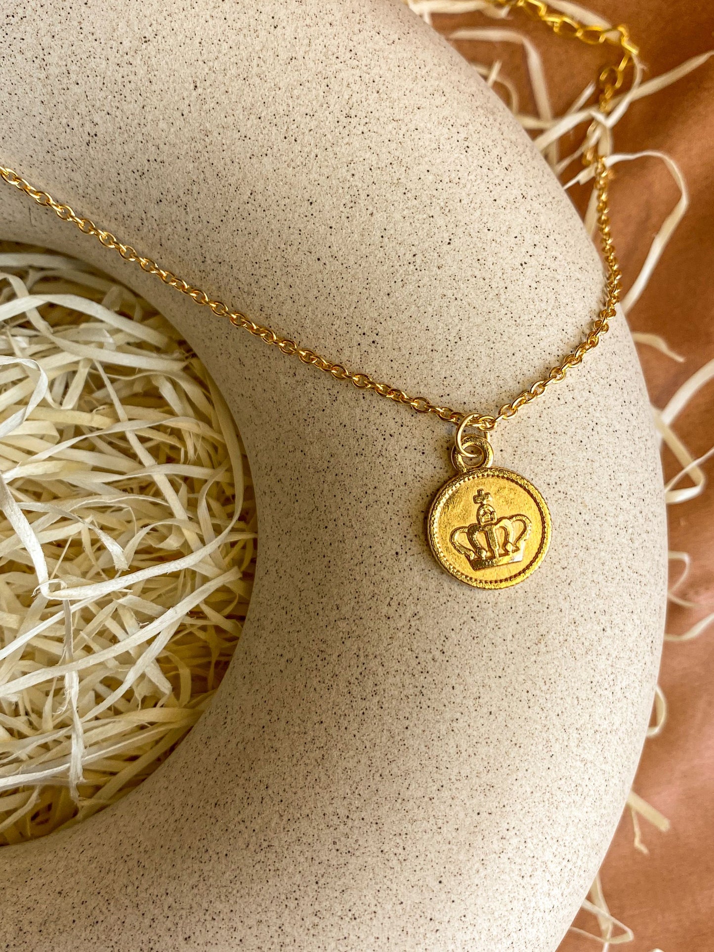 Light Golden Crown Coin Charm Necklace