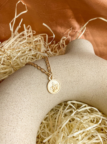 Light Golden Crown Coin Charm Necklace