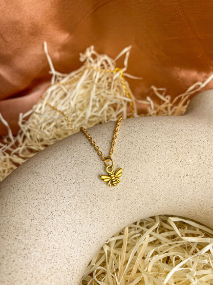 Dainty Antique Golden Bee Charm Necklace