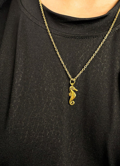 Golden Seahorse Pendant With Chain