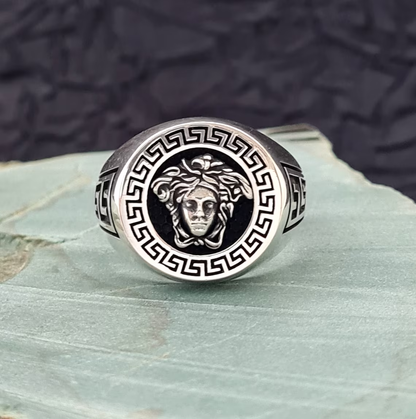 Egyptian Lion Coin Silver Oxidized Waterproof Ring
