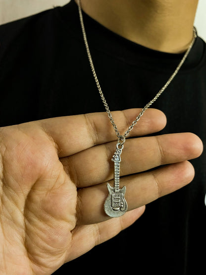 Silver Guitar Pendant With Chain: For Music Lovers