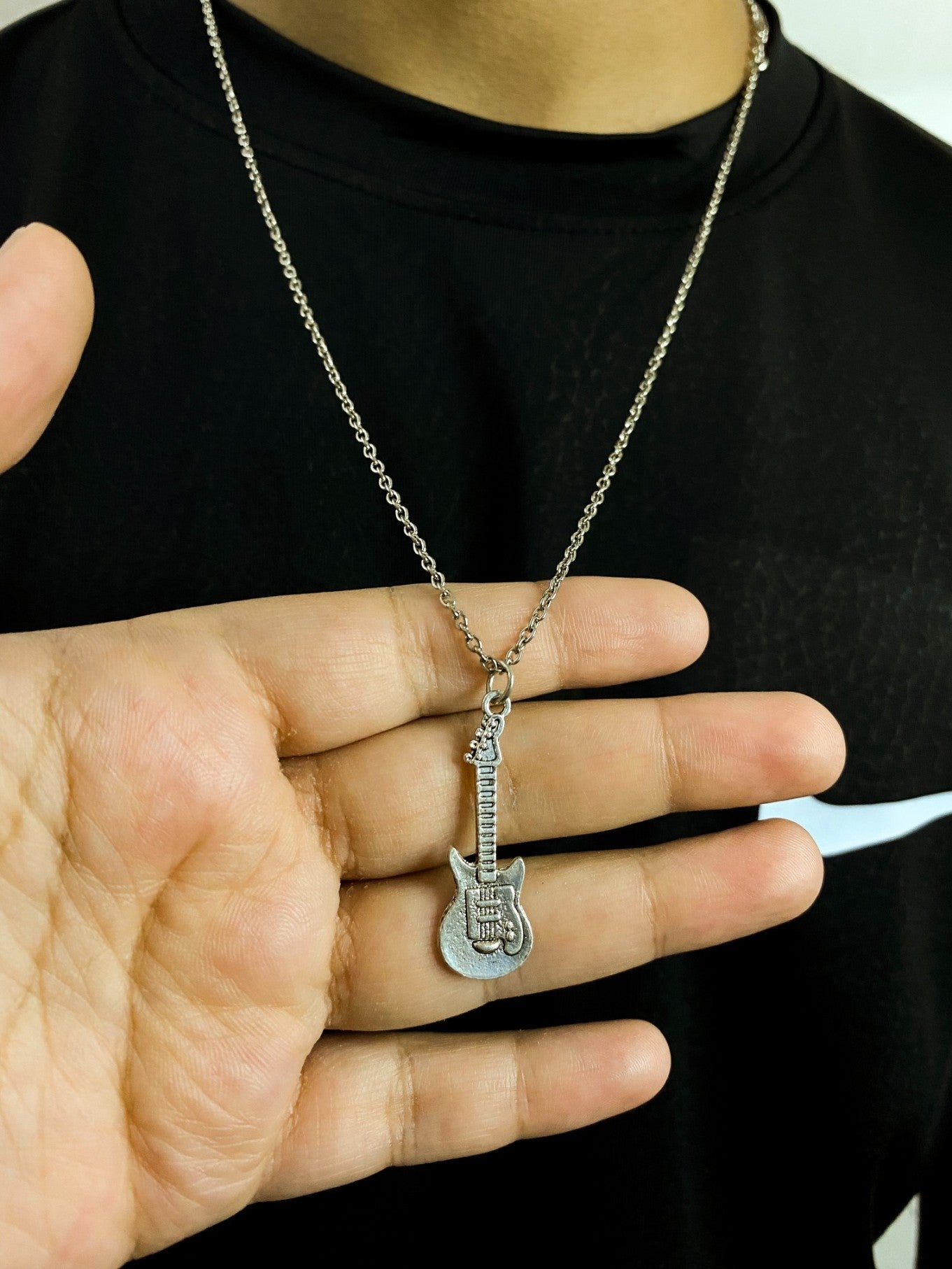 Silver Guitar Pendant With Chain: For Music Lovers