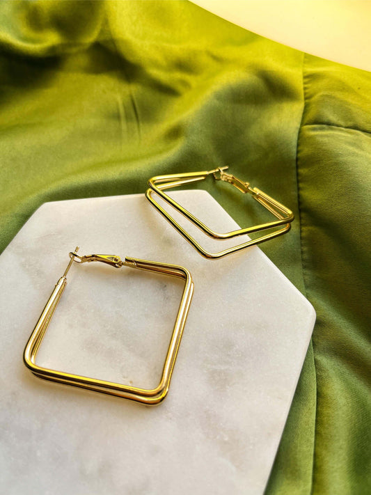 Stainless Steel Gold Plated Square Hoop Earrings For Women