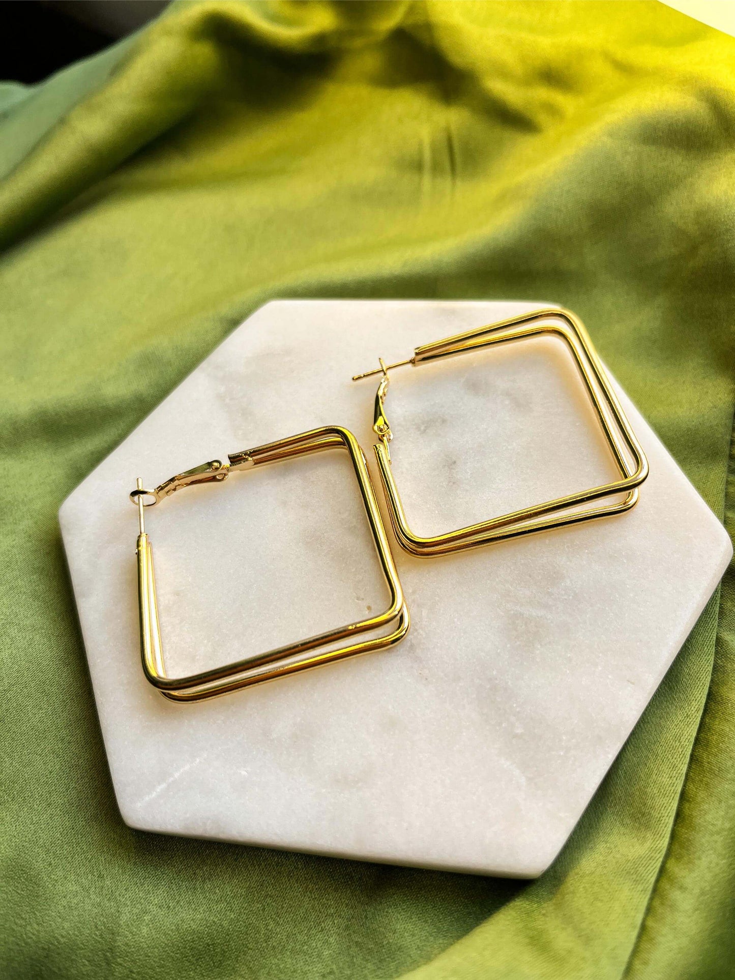 Stainless Steel Gold Plated Square Hoop Earrings For Women