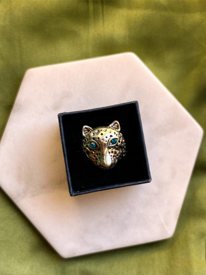 Leopard Face Blue Eyes Silver Waterproof Ring