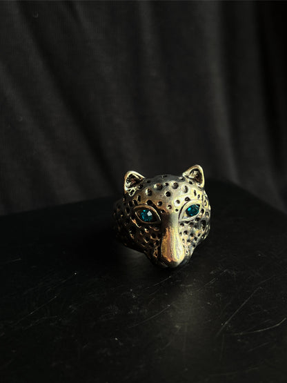 Leopard Face Blue Eyes Silver Waterproof Ring
