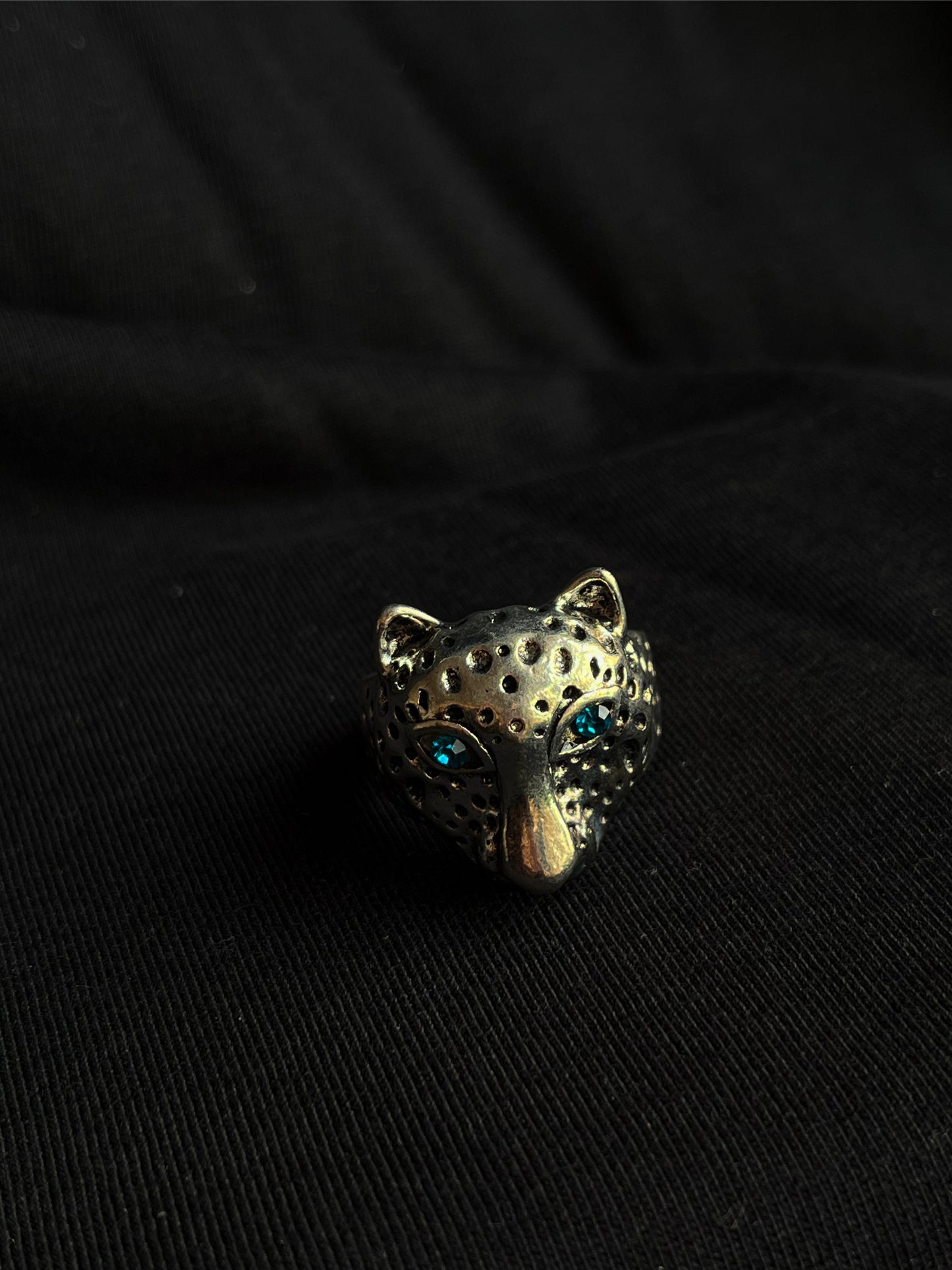 Leopard Face Blue Eyes Silver Waterproof Ring