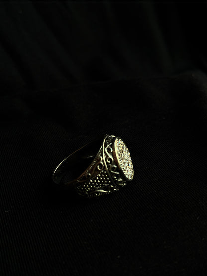 Gemstone Studded Silver Oxidised Waterproof Ring