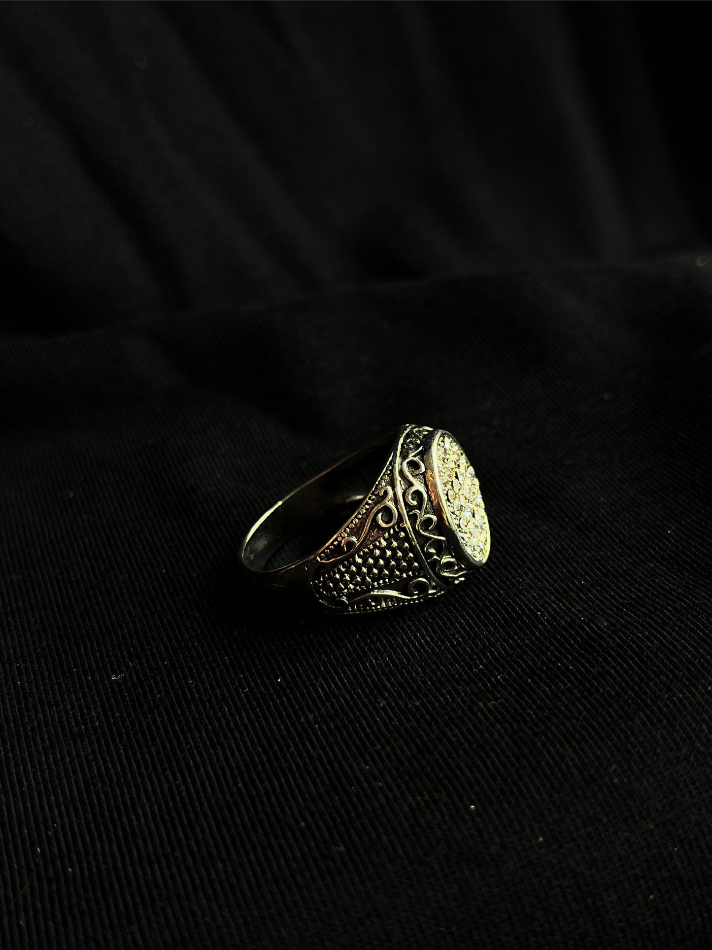 Gemstone Studded Silver Oxidised Waterproof Ring