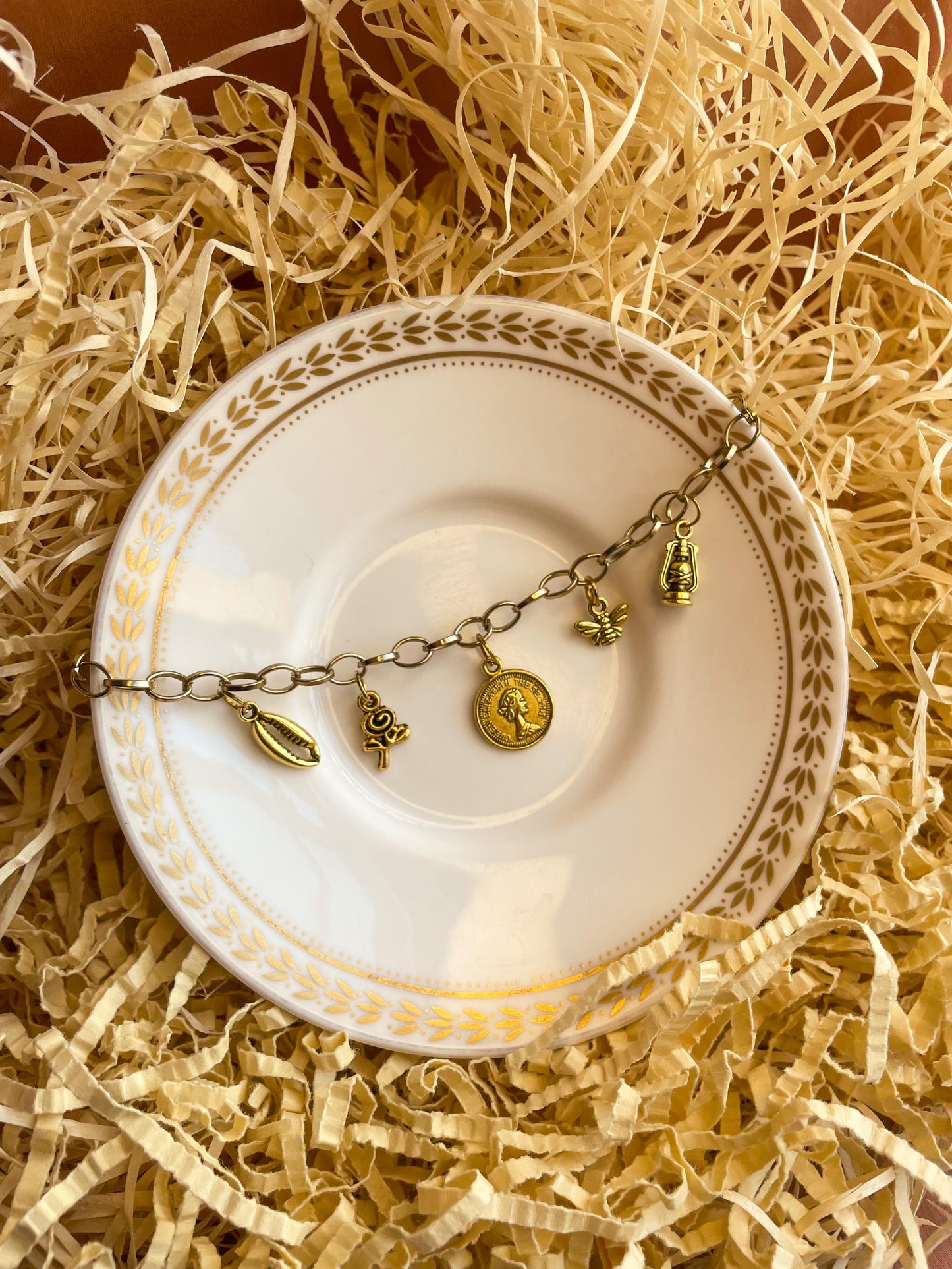 Antique Gold Link Charms Bracelet 2