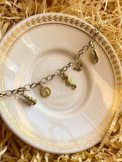 Antique Gold Link Charms Bracelet 3