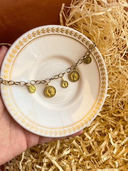Antique Gold Link Charms Bracelet 4