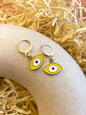 Yellow Enamel Evil Eye Golden Hoop Earrings
