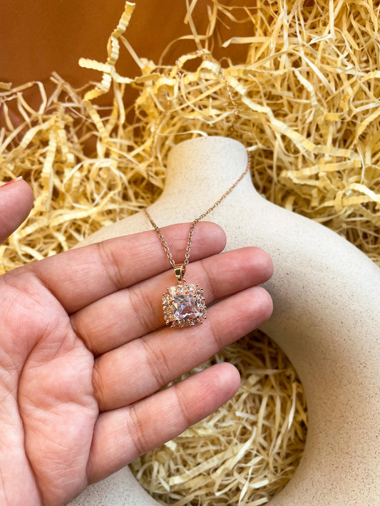 Square Guarded Iceberg Waterproof Necklace: Rose Gold