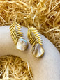 Tropical leaf Mother Of Pearl Matte Gold Brass Earrings