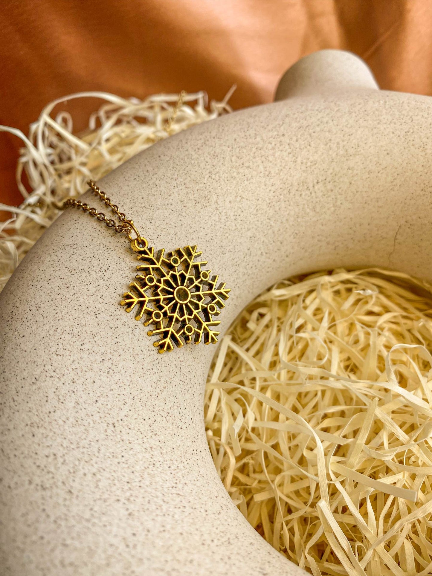 Snowflake Antique Gold Pendant Necklace