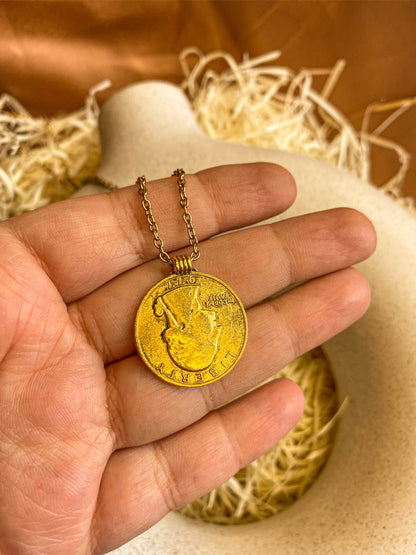 USA Liberty Coin Antique Golden Engraved Necklace