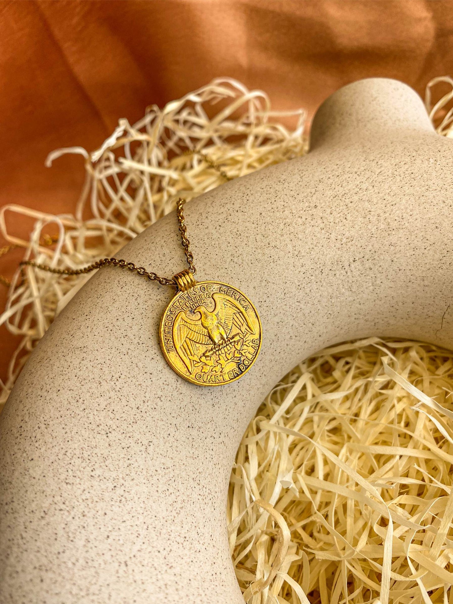 USA Liberty Coin Antique Golden Engraved Necklace