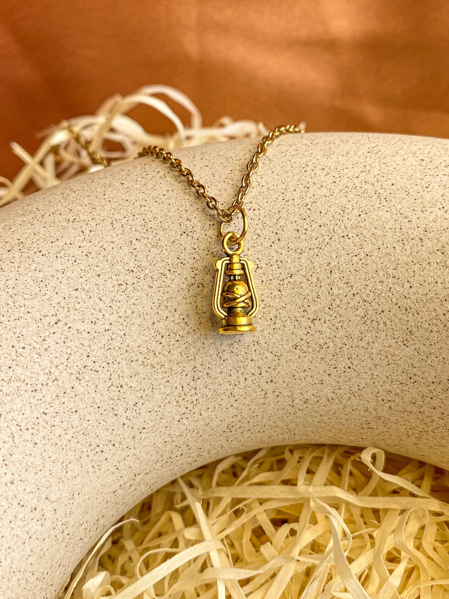 Gold Dainty Lantern / Lamp Charm Necklace