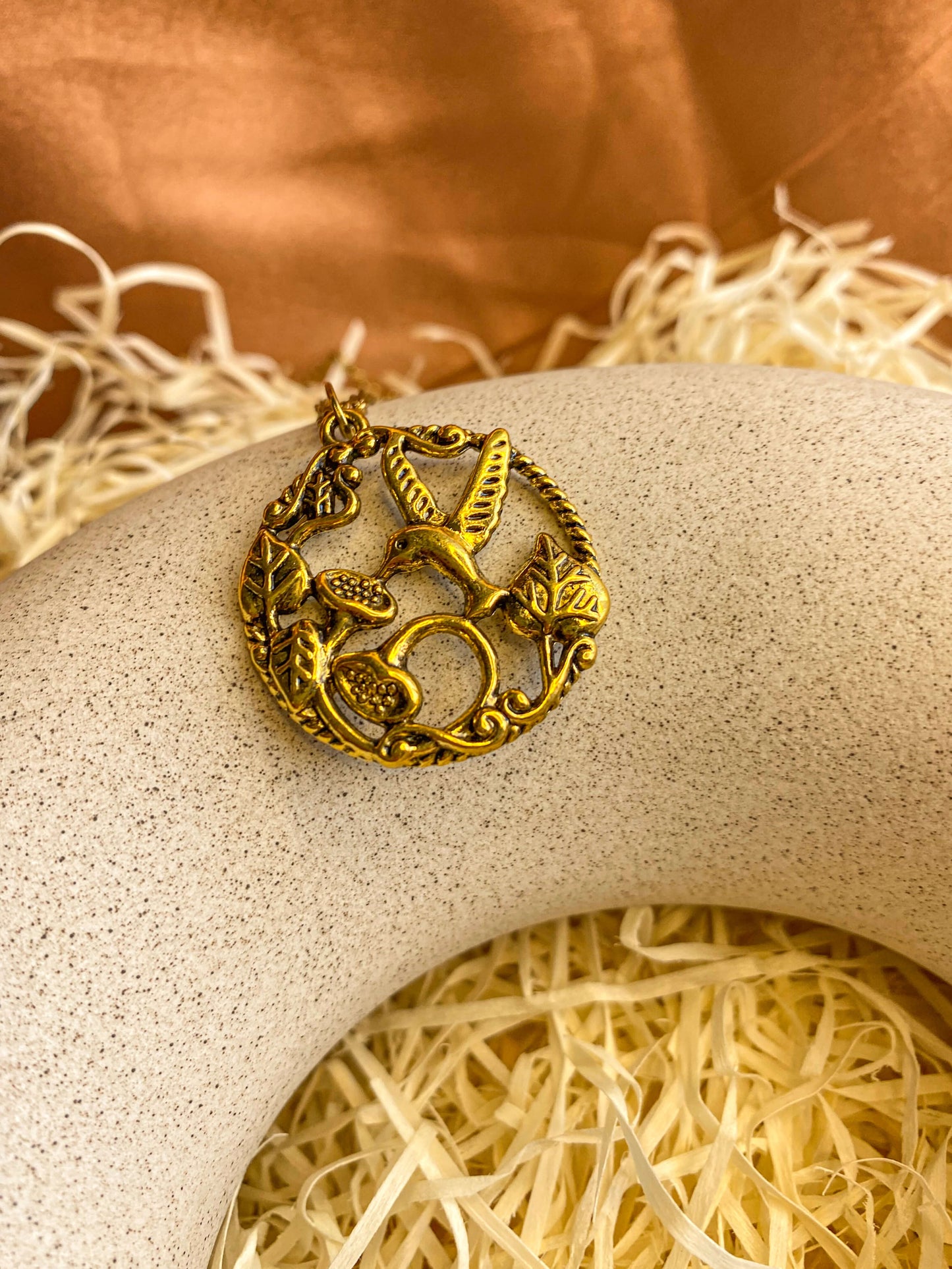 Golden Mocking Bird Coin Necklace