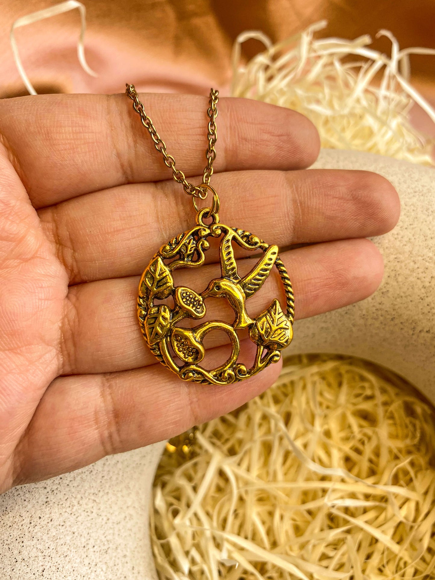 Golden Mocking Bird Coin Necklace