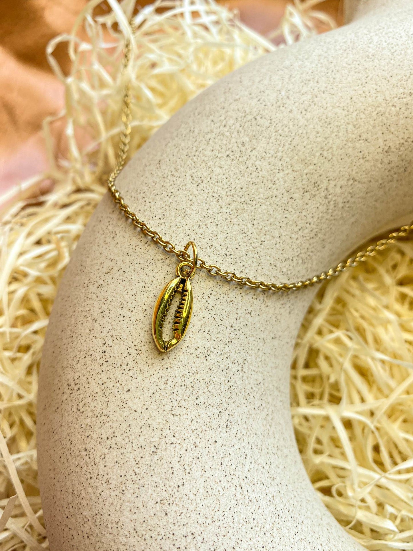 Cowrie Shell/ Coffee Bean Antique Golden Necklace