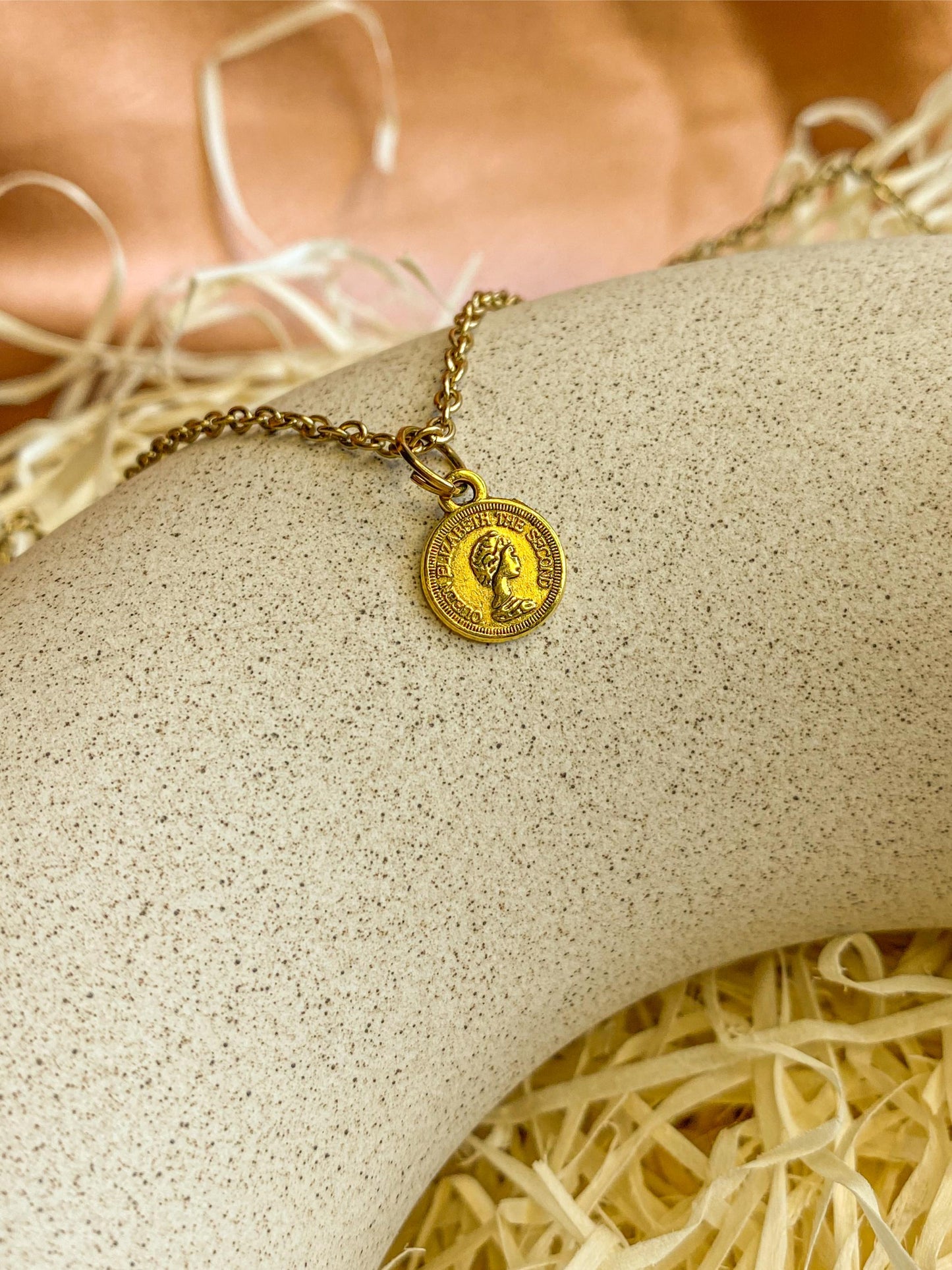 Mini Elizabeth Second Antique Golden Coin Charm