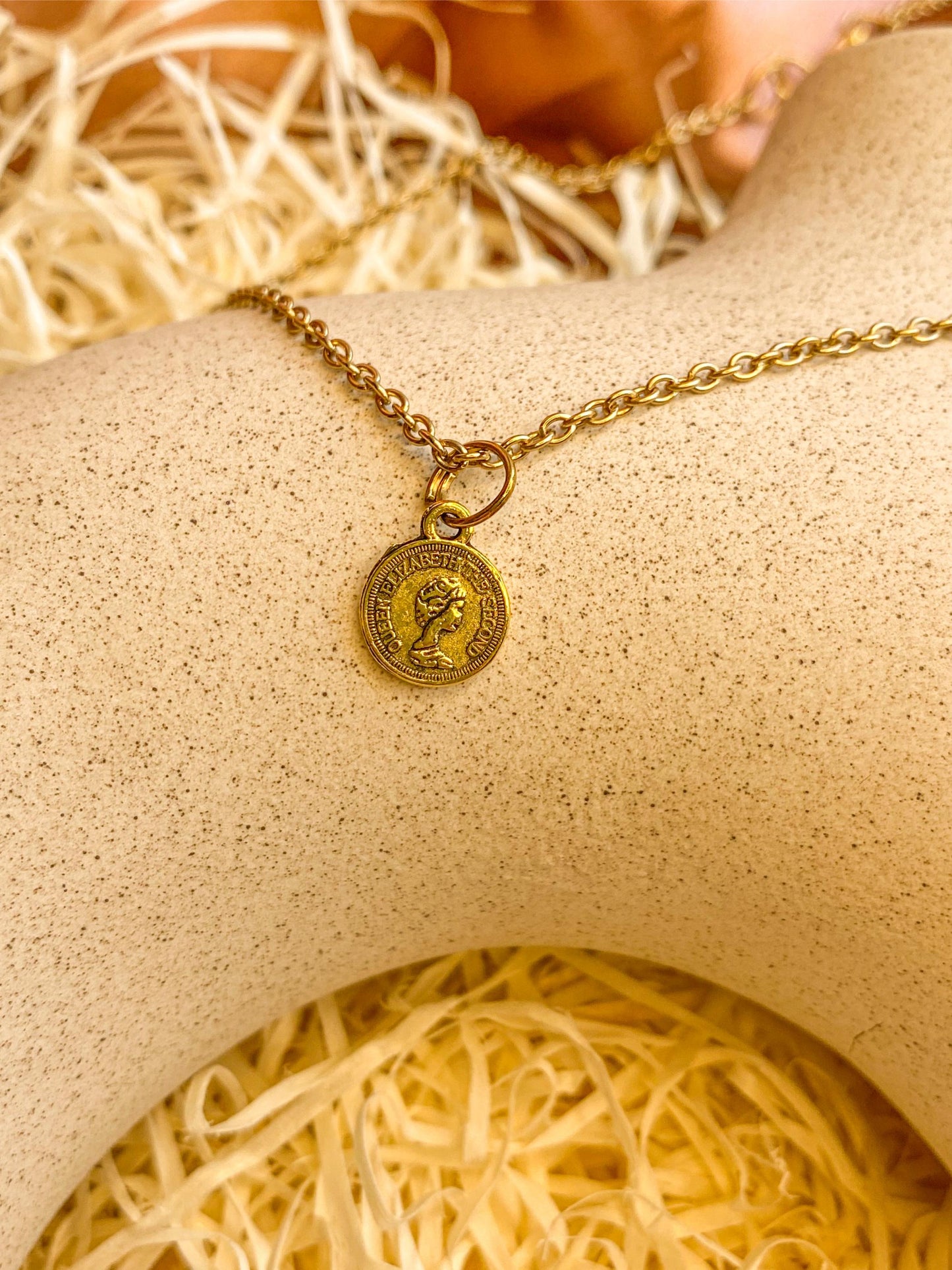 Mini Elizabeth Second Antique Golden Coin Necklace